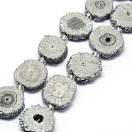 Natural Druzy Quartz Crystal Beads Strands, Solar Quartz, Dyed, Nuggets, Gray, 14~22x13~20x4~6mm, Hole: 1.5~2mm, about 9~12pcs/strand, 7.7~7.9 inch(19.5~20cm)(G-F582-A11)