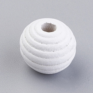 Natural Maple Wood Beehive Beads, Dyed, Round, White, 13~14x13mm, Hole: 3~4mm(X-WOOD-Q030-48C)