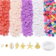 DIY Preppy Bracetet Anklet Making Kit, Including Polymer Clay Disc & Plastic Beads, Alloy & Natural Cowrie Shell Pendants, Starfish & Turtle & Leaf, Mixed Color(DIY-YW0007-72)