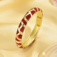 Enamel Stripe Bangle, Real 18K Gold Plated Zinc Alloy Hinged Bangle, Red, Inner Diameter: 2-3/8 inch(6cm)(SJ8593-2)