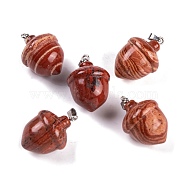 Natural Red Jasper Pendants, Acorn Charms with 201 Stainless Steel Snap on Bails, Stainless Steel Color, 29~30x20mm, Hole: 6x3mm(G-Q172-08P-06)