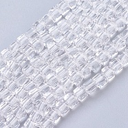 Glass Bead Strands, Faceted, Cube, Clear, 4x4x4mm, Hole: 1mm, about 100pcs/strand, 17 inch(X-GLAA-R041-4x4mm-24)