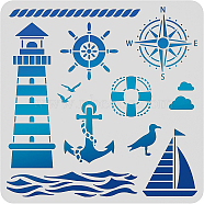Plastic Reusable Drawing Painting Stencils Templates, for Painting on Scrapbook Fabric Tiles Floor Furniture Wood, Square, Ocean Themed Pattern, 300x300mm(DIY-WH0172-490)