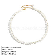 Elegant High-Quality Non-Fading 8mm Round Natural Pearl Beaded Necklaces for Women, White, 16.54 inch(42cm)(VI2074-5)