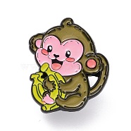 Monkey with Banana Enamel Pin, Animal Alloy Enamel Brooch for Backpack Clothes, Electrophoresis Black, Dark Goldenrod, 28x25x10.5mm, Pin: 1mm.(JEWB-O005-M10)
