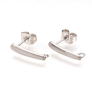 304 Stainless Steel Stud Earring Findings, with Loop, Ear Nuts/Earring Backs, Bar, Stainless Steel Color, 15x3mm, Hole: 1.5mm, Pin: 0.8mm,(STAS-Q223-04)