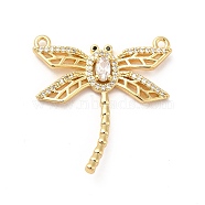 Brass Pave Clear & Jet Cubic Zirconia Connector Charms, Dragonfly Link, Long-Lasting Plated, Cadmium Free & Nickel Free & Lead Free, Real 18K Gold Plated, 30x29x4mm, Hole: 1.5mm(KK-H434-05G)