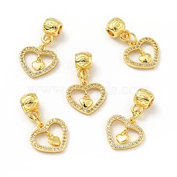 Rack Plating Brass Micro Pave Clear Cubic Zirconia Pendants, Cadmium Free & Lead Free, Long-Lasting Plated, Heart, Golden, 22mm, Hole: 2.4mm(KK-E034-19G)