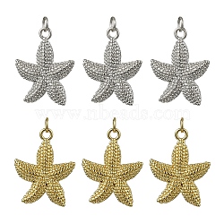 2Pcs 2 Colors Brass Pendants, with Jump Ring, Starfish Charms, Mixed Color, 24.5x19.5x3mm, Hole: 3.5mm, 1pc/color(KK-YW0003-84)