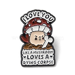 Mushroom Theme Alloy Enamel Brooch, I Love You Enamel Pins, for Men and Women, Dark Red, 30.5x19x1.5mm(JEWB-C023-12C-EB)