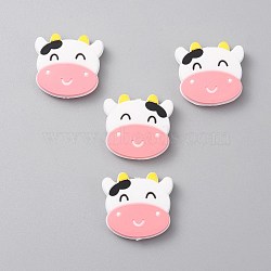 Cow Head Food Grade Silicone Beads, Chewing Beads For Teethers, DIY Nursing Necklaces Making, Pink, 29x30.5x7mm, Hole: 2mm(SIL-WH0002-74A)