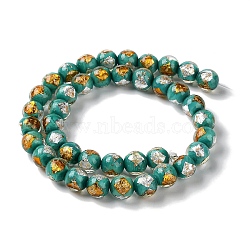 Handmade Gold & Silver Foil Lampwork Beads, Round, Dark Cyan, 12mm, about 33pcs/strand, 15.59 inch(39.6cm)(GLAA-G107-07A-08)