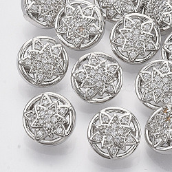 Brass Shank Buttons, with Micro Pave Cubic Zirconia, Flat Round with Star, Clear, Platinum, 11x6.5mm, Hole: 1.4mm(BUTT-S025-041)