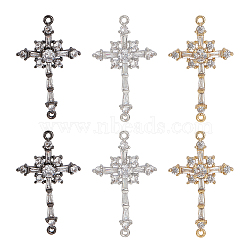 6Pcs 3 Colors Brass Micro Pave Cubic Zirconia Links, Cross, Mixed Color, 34x20x4mm, Hole: 1mm, 2pcs/color(ZIRC-AR0001-22)