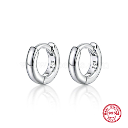 Anti-Tarnish Rhodium Plated Platinum 925 Sterling Silver Hoop Earrings, Ring, 15mm(DU0168-5)