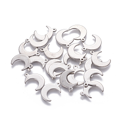 304 Stainless Steel Pendants, Moon, Stainless Steel Color, 16x11x0.9mm, Hole: 1.4~1.5mm(STAS-L234-091P)