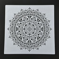 PET Drawing Stencil, Reusable Stencils for Paper Wall Fabric Floor Furniture Canvas Wood, Mandala Flower Pattern, White, 50x50x0.02cm(DIY-Z007-21B)