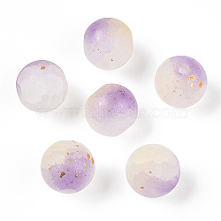 Frosted Baking Paint Crackle Glass Beads with Glitter Powder, Two Tone, Round, Medium Orchid, 10x9.5mm, Hole: 1.8mm(X1-DGLA-T004-01E)