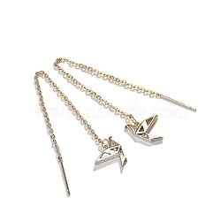 Brass Rhinestone Tassel Earrings, Paper Crane, Platinum, Crystal, 88mm, Pin: 0.5mm(EJEW-BB63027-A)
