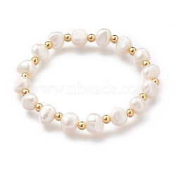 Stretch Beaded Bracelets, with 304 Stainless Steel Round Beads and Shell Pearl Beads, Seashell Color, Golden, Inner Diameter: 1-7/8 inch(4.7cm)(BJEW-O181-01G)
