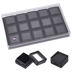 15Pcs Mini Square Acrylic Glass Window Boxes Sets, with Sponge Inside and Rectangle Storage Boxes, for Loose Diamond Storage, Black, Square: 2.9x2.9x1.75cm, Rectangle: 17.9x10.9x2.5cm(CON-WH0088-43A)