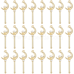 24Pcs Alloy Big Pendants, with ABS Imitation Pearl, Truncheon, Light Gold, 50.5x16.5x7mm, Hole: 2.2mm(FIND-SC0024-09)