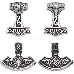 4Pcs 2 Style 304 Stainless Steel Pendants, Thor's Hammer, Antique Silver, 26~29x21~33x5.5~7mm, Hole: 3~4mm, 2pcs/style(STAS-DC0009-88)