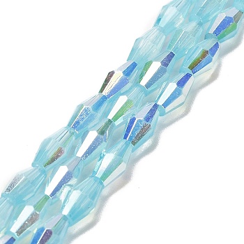 Baking Painted Glass Beads Strands, Imitation Opalite, Faceted, AB Color, Bicone, Pale Turquoise, 4x8mm, Hole: 0.9mm, about 67pcs/strand, 22.44''(57cm)