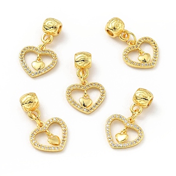 Rack Plating Brass Micro Pave Clear Cubic Zirconia Pendants, Cadmium Free & Lead Free, Long-Lasting Plated, Heart, Golden, 22mm, Hole: 2.4mm