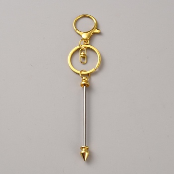 Zinc Alloy Bar Beadable Keychains Clasps, with Split Key Ring, Golden, 151mm