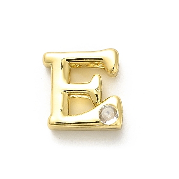 Rack Plating Brass Cubic Zirconia Beads, Long-Lasting Plated, Lead Free & Cadmium Free, Alphabet, Letter E, 12x12x5mm, Hole: 2.7mm