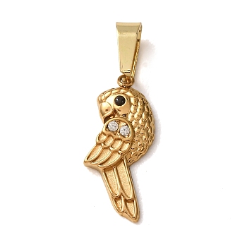 304 Stainless Steel Micro Pave Cubic Zirconia Pendants, Bird Charms, Ion Plating(IP), Golden, Black, 18x7.5x2mm, Hole: 6x2.5mm