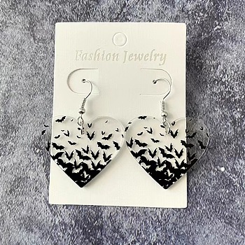 Fashionable Acrylic Bat Earrings for Women, Halloween Party Ear Accessories, Heart, Platinum, 55mm