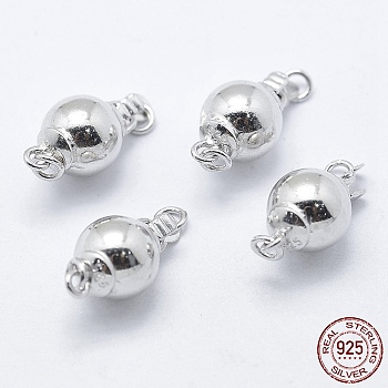 Rhodium Plated 925 Sterling Silver Box Clasps, with 925 Stamp, Round, Platinum, 16.5x8mm, Hole: 1mm