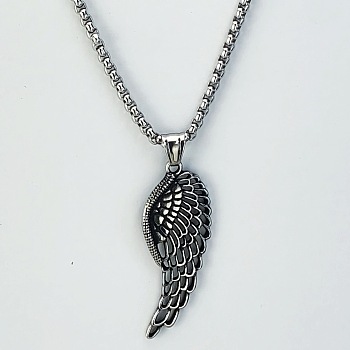 3Pcs Fashionable Retro Titanium Steel Punk Hollow Feather Wing Pendants for Men, without Chain, Stainless Steel Color