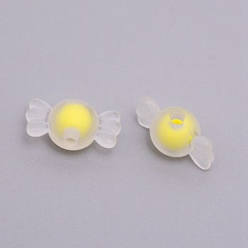 Transparent Clear Acrylic Beads, Frosted, DIY Accessories, Bead in Bead, Candy, Yellow, 8.5x16.5x8.5mm, Hole: 2mm