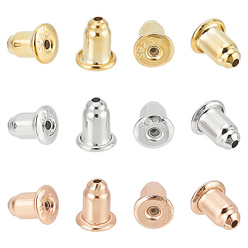 6 Pairs 3 Colors 925 Sterling Silver Bullet Ear Nuts, Mixed Color, 5x4mm, Hole: 0.5mm, 2 Pairs/color