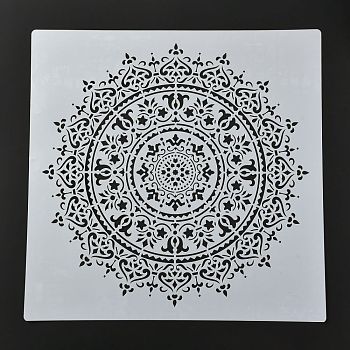 PET Drawing Stencil, Reusable Stencils for Paper Wall Fabric Floor Furniture Canvas Wood, Mandala Flower Pattern, White, 50x50x0.02cm