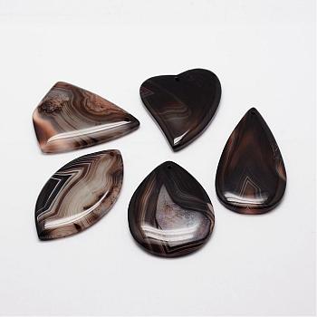 Natural Striped Agate/Banded Agate Pendants, Mixed Shapes, Dyed, Coconut Brown, 45~59x34~49x5.5~7mm, Hole: 2mm