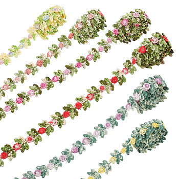 Elite 6 Yards 6 Colors Polyester Embroidery Ribbon, Flower Lace Trim, Mixed Color, 5/8 inch(15mm), 1 yard/color