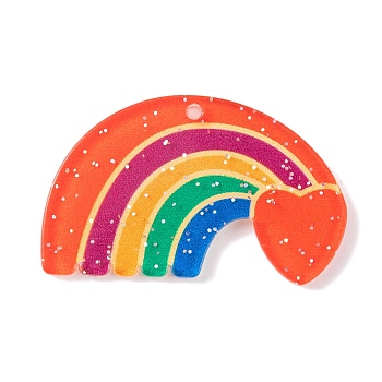 Rainbow Theme Acrylic Pendants, Heart, 24x40x2.5mm, Hole: 1.7mm