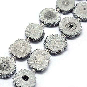 Natural Druzy Quartz Crystal Beads Strands, Solar Quartz, Dyed, Nuggets, Gray, 14~22x13~20x4~6mm, Hole: 1.5~2mm, about 9~12pcs/strand, 7.7~7.9 inch(19.5~20cm)