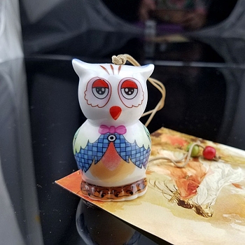 Porcelain Hanging Wine Chime, Doll Pendant Decorations, Owl, 55x35mm