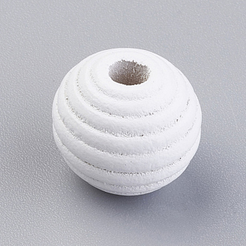 Natural Maple Wood Beehive Beads, Dyed, Round, White, 13~14x13mm, Hole: 3~4mm