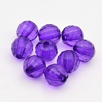 Faceted Round Transparent Acrylic Beads, Dark Violet, 8mm, Hole: 1.5mm, about 1827pcs/481g