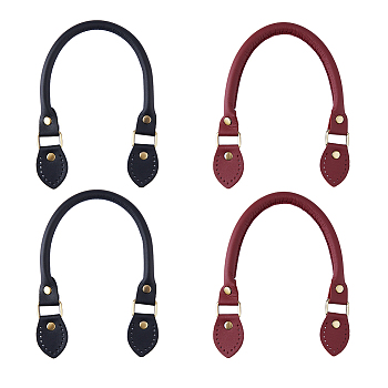 2 Pairs 2 Colors Leaf End Microfiber Leather Sew on Bag Handles, with Alloy Studs & Iron Clasps, Bag Strap Replacement Accessories, Mixed Color, 39.5x3.15x1.25cm, 1 pair/color