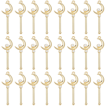 24Pcs Alloy Big Pendants, with ABS Imitation Pearl, Truncheon, Light Gold, 50.5x16.5x7mm, Hole: 2.2mm