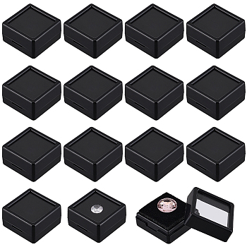 70Pcs ABS Plastic Jewelry Gift Boxes, with Transparent Window and Sponge Inside, Square, Black, 2.95x2.95x1.6cm