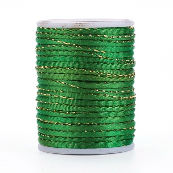 Polyester Cord, with Gold Metallic Cord, Chinese Knotting Cord, Green, 1.5mm, about 4.37 yards(4m)/roll