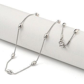 Non-Tarnish 304 Stainless Steel Box Chain Oval Link Necklaces, Stainless Steel Color, 16.61 inch(42.2cm)